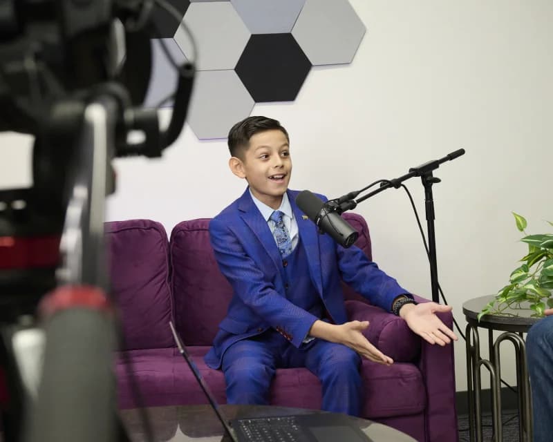 William Miller, 11-year-old motivational speaker, at the Speak Arizona podcast studio