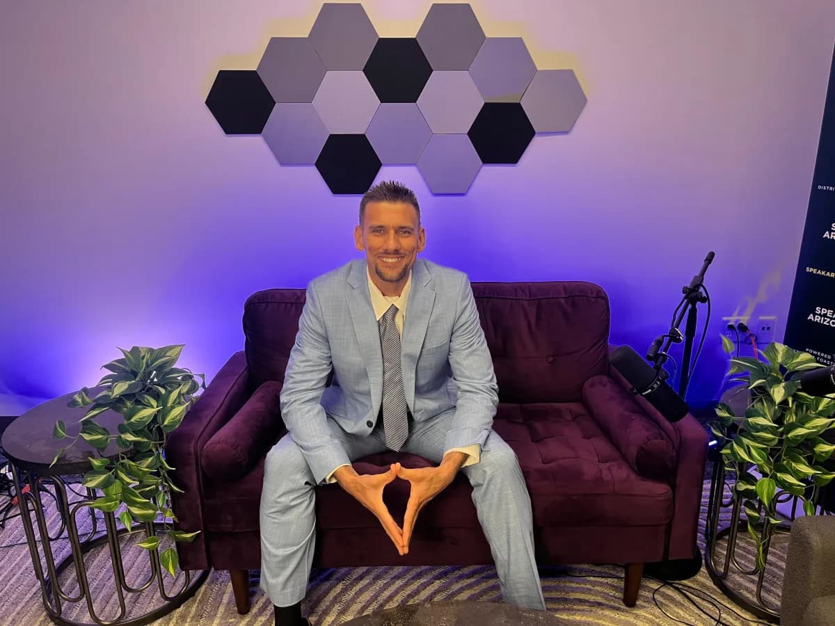 District 3 International Speech Contest champion Bryan Wannack at the Speak Arizona podcast studio
