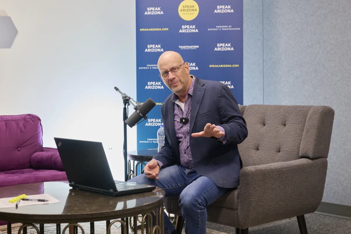 World Champion of Public Speaking Darren LaCroix at the Speak Arizona podcast studio